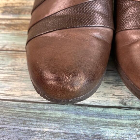 Earth?Origins Womens Brown Leather Ankle Booties Size 7.5M Monica Zip Block Heel - Picture 2 of 11